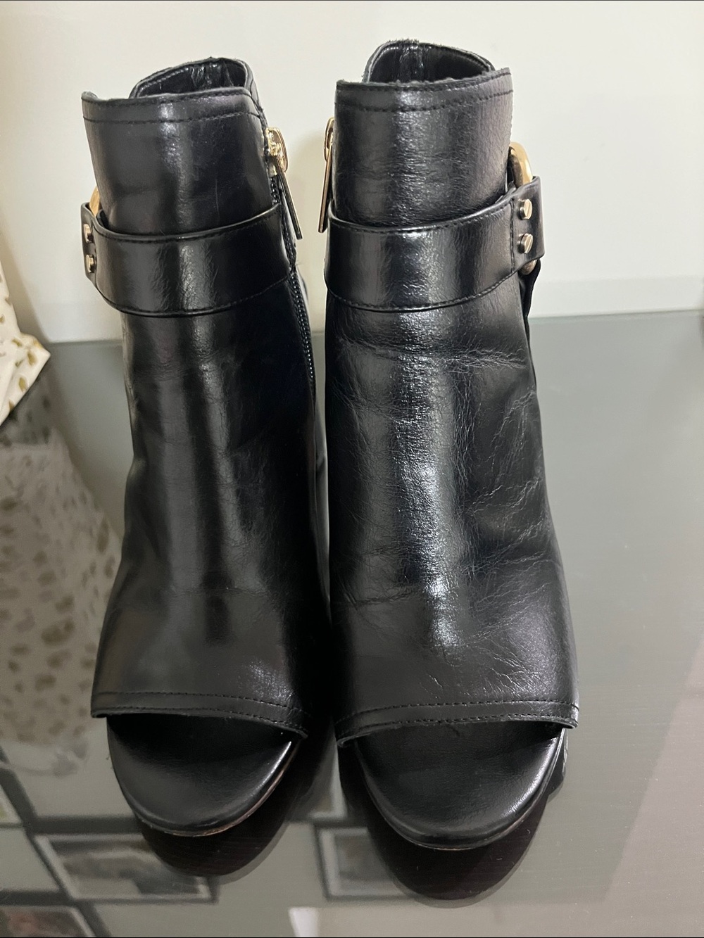 Vince camuto Black Open-Toe Ankle Booties with Buckle